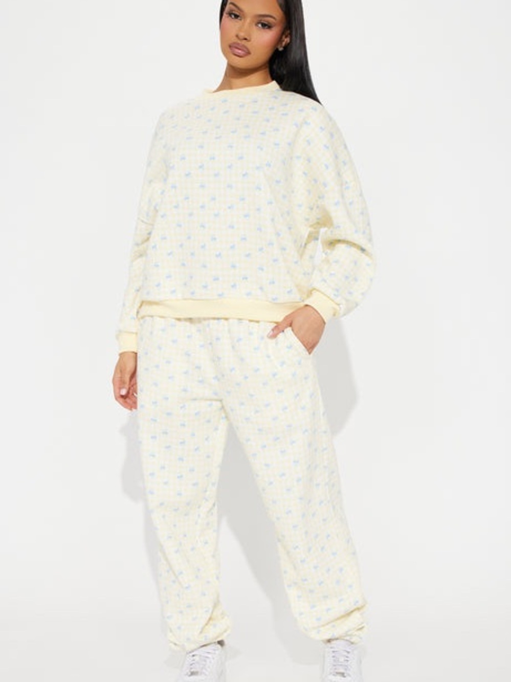 Fashion Nova Cream and Light Blue Pajama Set